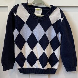 Crazy 8 blue & white, long sleeve, v neck, argyle sweater. Boys size 2.